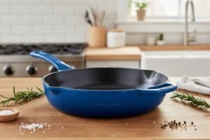 Sartén azul de la marca Le Creuset en cocina
